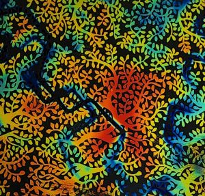 96 Pre Made Etched Pattern #137 Ming Tree, Fusion Cyan Dark Red CBS Dichroic on Thin Black Glass