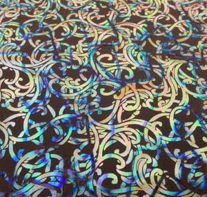96 Pre Made Etched Pattern #147 Nouveau Curls, Fusion Mixture CBS Dichroic #1 on Thin Black Glass