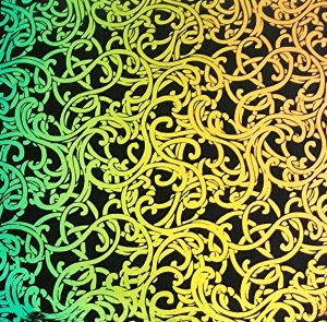 96 Pre Made Etched Pattern #147 Nouveau Curls, RB2 #1 CBS Dichroic on Thin Black Glass