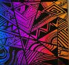 96 Pre Made Etched Pattern #169 Geometric Patchwork, RBD G-Magenta Blue CBS Dichroic on Thin Black Glass