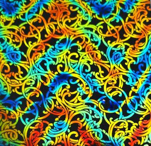 96 Pre Made Etched Pattern #147 Nouveau Curls, Twizzle Cyan Dark Red CBS Dichroic on Thin Black Glass