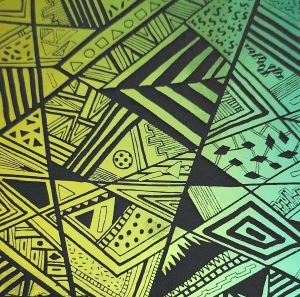 96 Pre Made Etched Pattern #169 Geometric Patchwork, RB2 CBS Dichroic on Thin Clear Glass