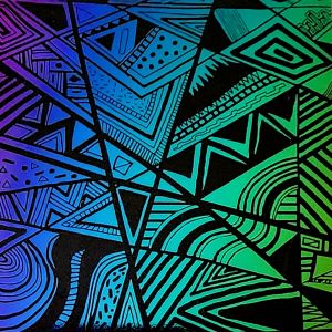 96 Pre Made Etched Pattern #169 Geometric Patchwork, RB2 CBS Dichroic on System 69 Thin Clear Glass