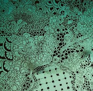 96 Pre Made Etched Pattern #171 East Indian Lace, R-Silver Blue CBS Dichroic on System 96 Thin Clear Glass