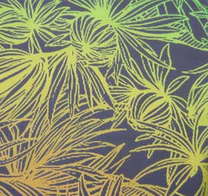 96 Pre Made Etched Pattern #183 Banana Leaves, Exotic Cyan Red Dichroic on Thin Clear Glass
