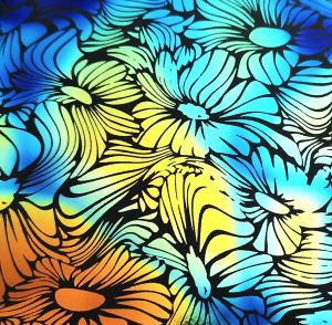 96 Pre Made Etched Pattern #194 Tripin' Sunflowers, Hot Lava CBS Dichroic on Spectrum Thin Black Glass