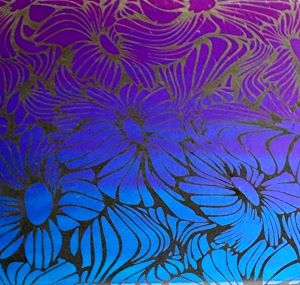 96 Pre Made Etched Pattern #194 Tripin' Sunflowers, Crinkle Purple CBS Dichroic on Thin Clear Glass