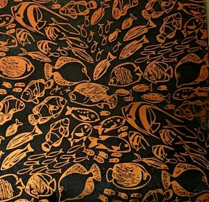 96 Pre Made Etched Pattern #197 School of Fish, Salmon CBS Dichroic on Thin Clear Glass