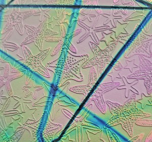 96 Sand Carved Pattern #202 Starfish, Pixie Stix G-Pink Dichroic on Black Glass