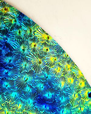 90 (Pie Shaped Corner) Aurora Borealis Cyan Copper CBS Dichroic on Florentine Thin Black Glass