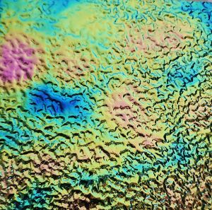 90 Aurora Borealis Green Pink Dichroic on Wissmach Moss Black Glass