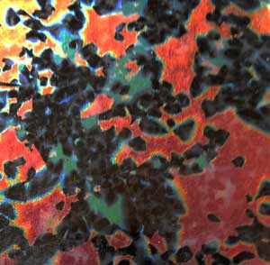 96 Splatter Cyan Dark Red & Cyan Copper  Dichroic on Thin Clear Glass