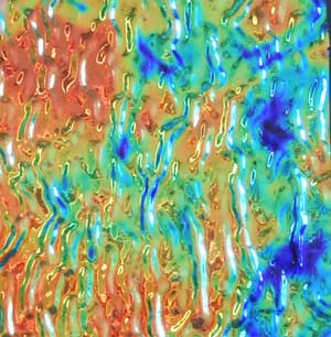 96 Fusion Salmon Dichroic on Wissmach Ripple Thin Glass